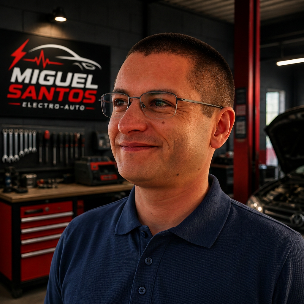 Miguel Santos na oficina Electro-Auto+