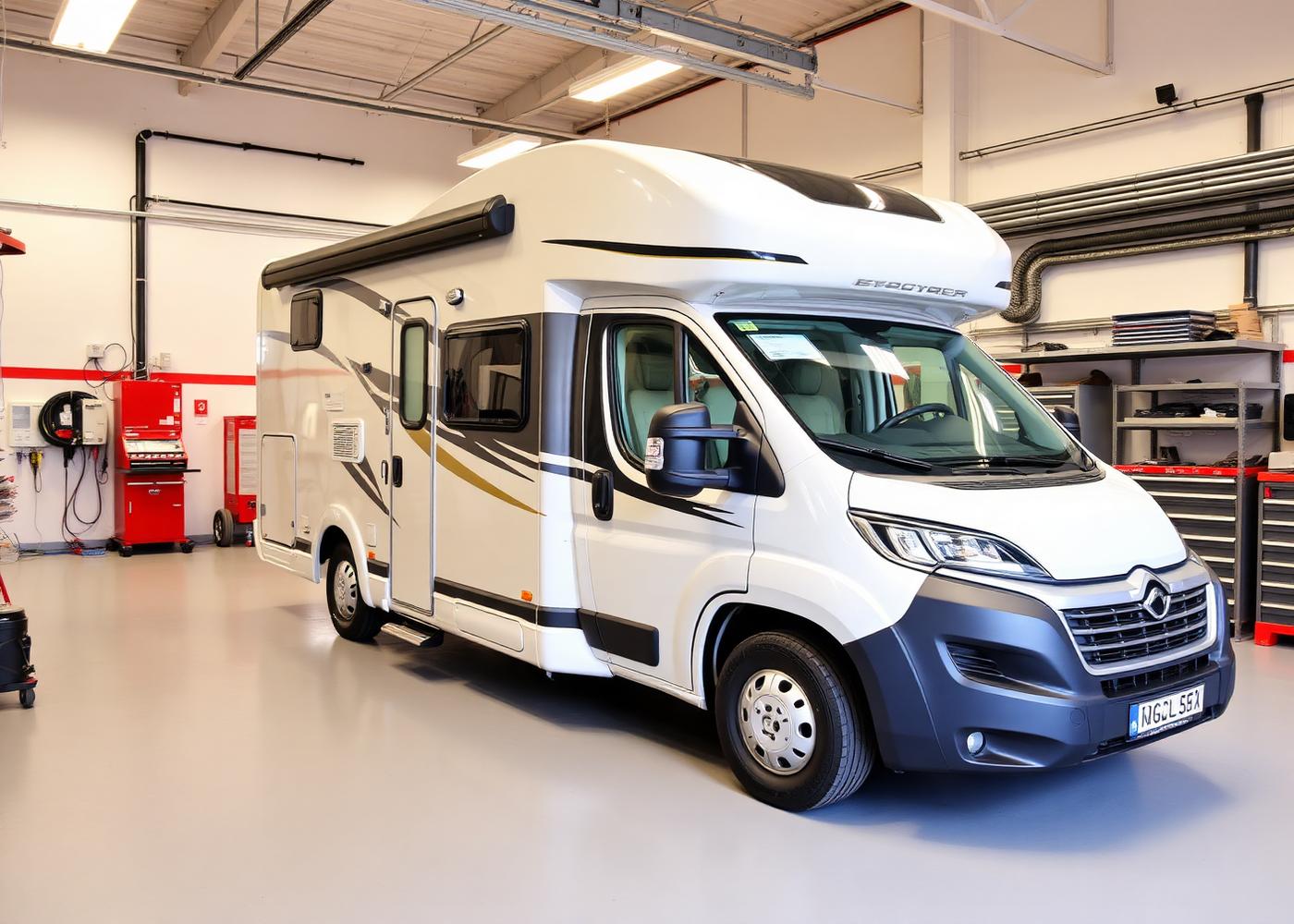 Autocaravana em manutenção elétrica na oficina Miguel Santos Electro Auto+